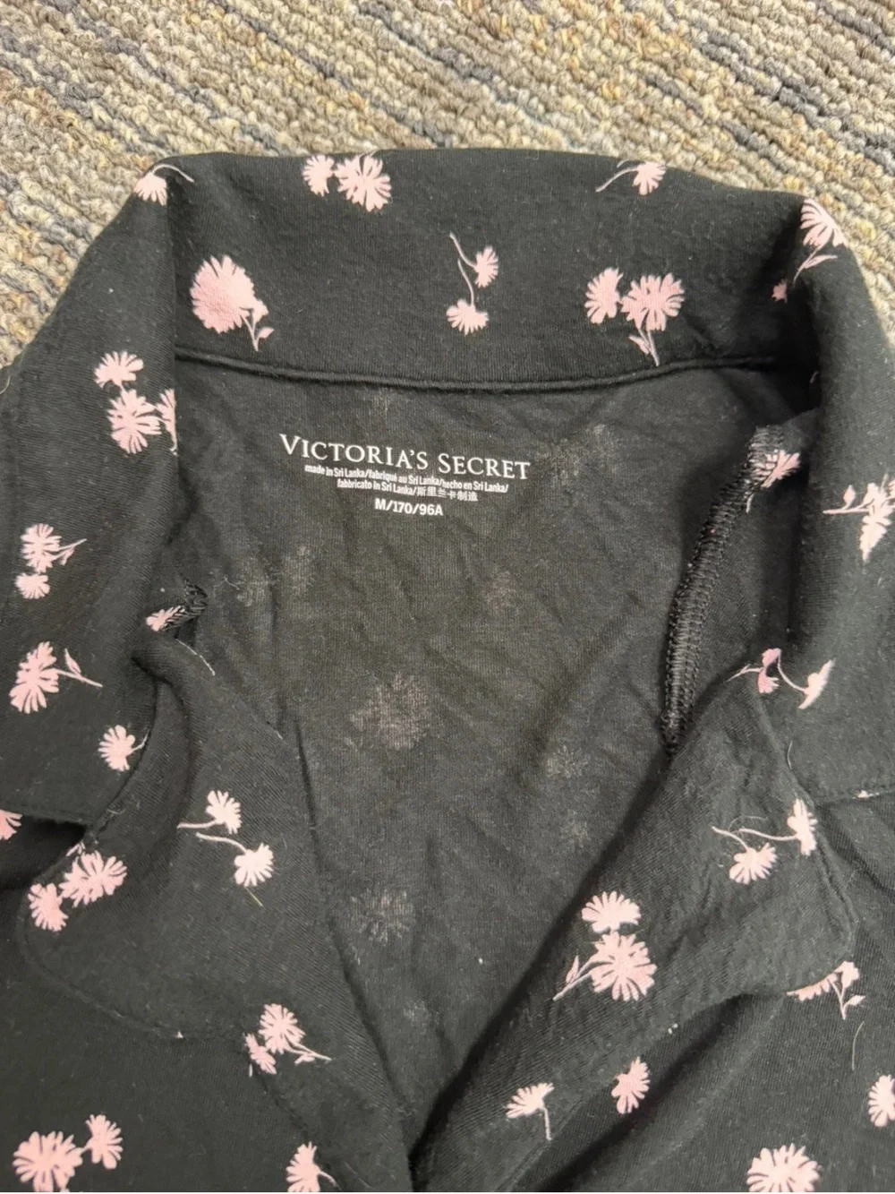 Victoria's Secret Black & Pink Floral Pajama Set - Super Soft with Lace Trim -M